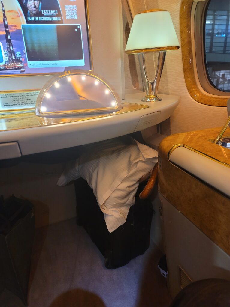 Carry-on baggage needs to be stored on the floor.